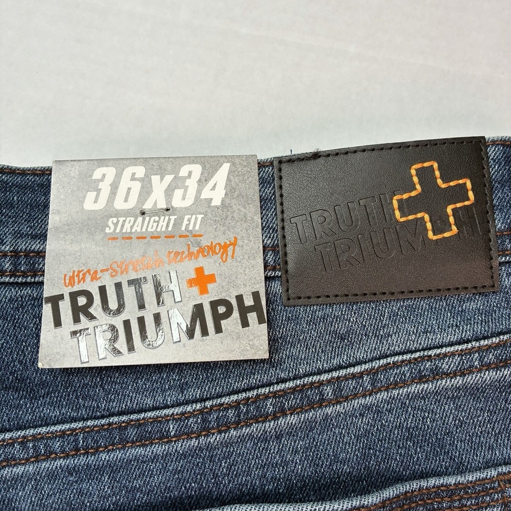 Truth + Triumph Straight Regular Fit Jeans Men's Size 36x34 Blue Ultra Stretch - Picture 2 of 8